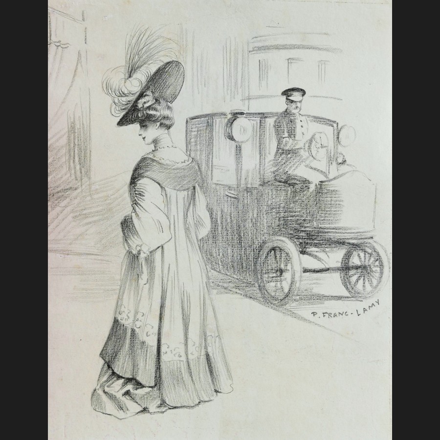 Pierre Désiré Eugène FRANCLAMY, Parisienne et cab, dessin Galerie Cerca Trova, tableaux