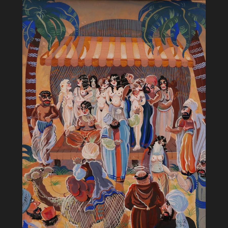Albert REISS, dit Ali REISS, Marché aux esclaves et Caravane, paire de gouaches Galerie Cerca