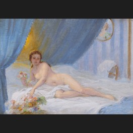 http://www.cerca-trova.fr/22045-thickbox_default/ecole-francaise-circa-1920-nu-allonge-aux-fleurs-dans-un-lit-a-baldaquin-tableau.jpg