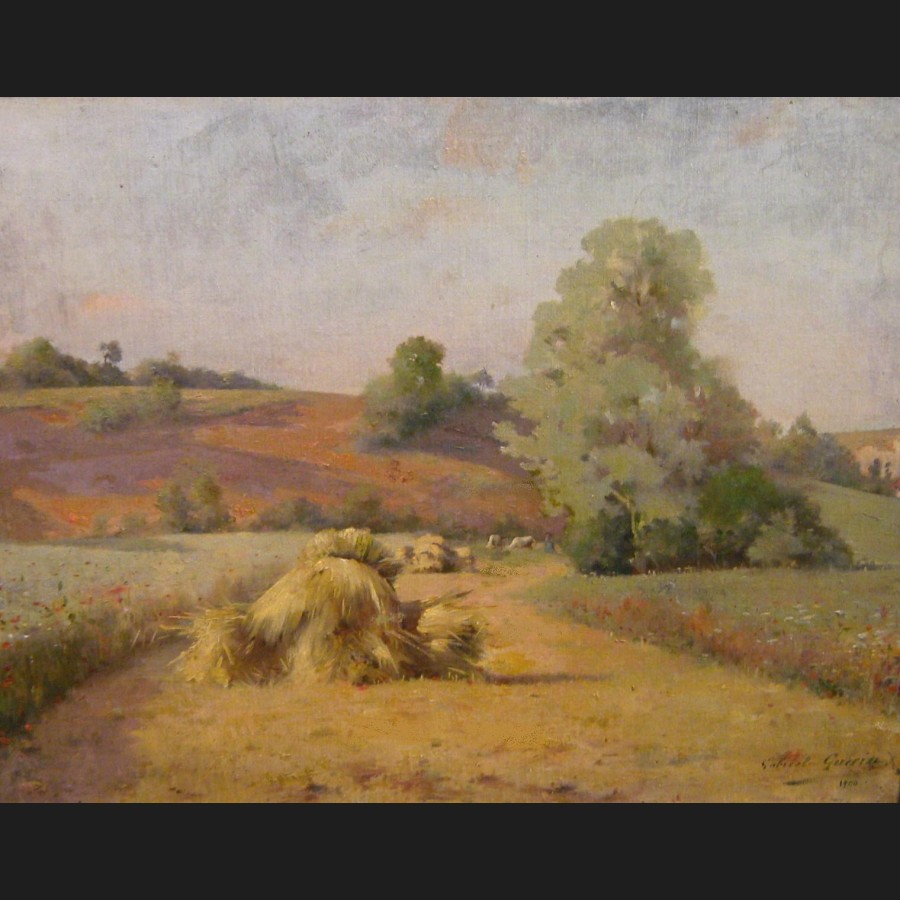 Gabriel GUERIN, Paysage de campagne a la meule de foin, tableau