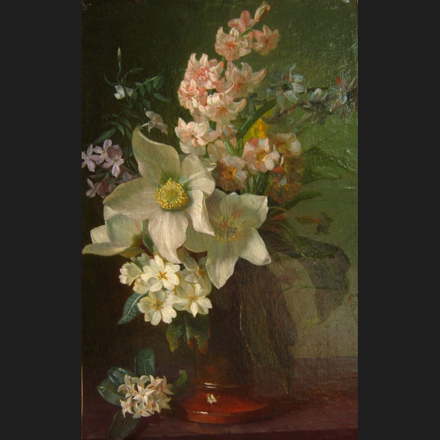 ECOLE FRANCAISE du XIXeme siecle, Nature morte au bouquet de fleurs sur un entablement, tableau ECOLE FRANCAISE du XIXeme siecle, Nature morte au bouquet de fleurs sur un entablement, tableau